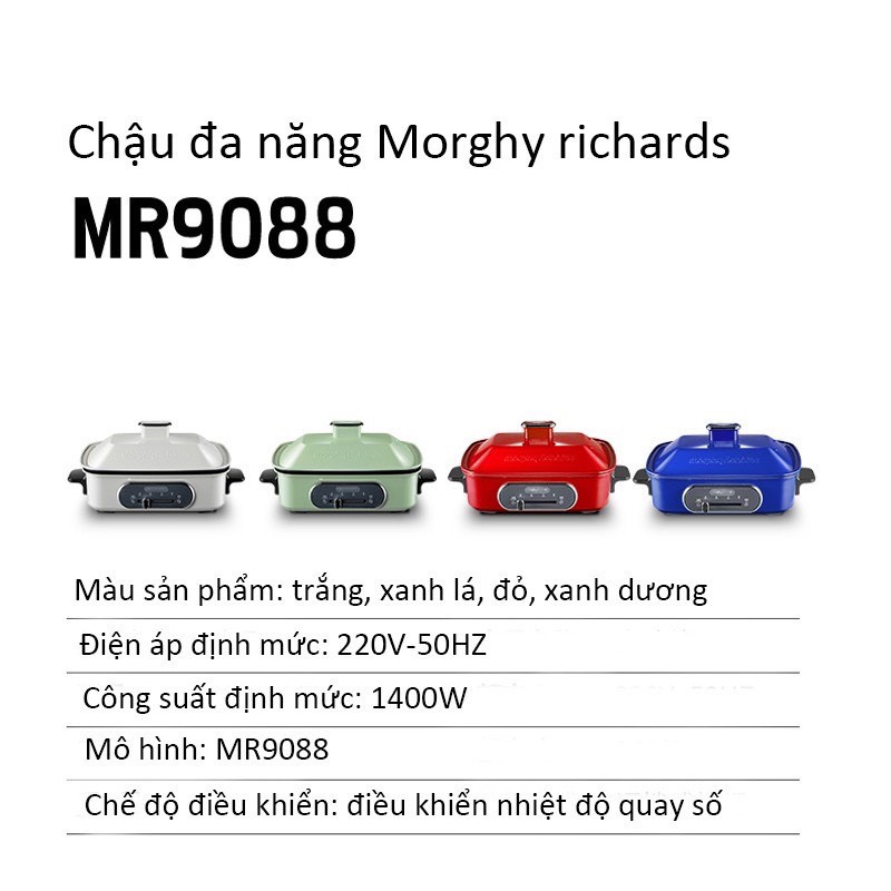 Nồi điện 3 trong 1 lẩu hấp nướng đa năng cao cấp Morphy Richards MR9088 - Chất liệu: Nhôm hợp kim - Công suất 1400W