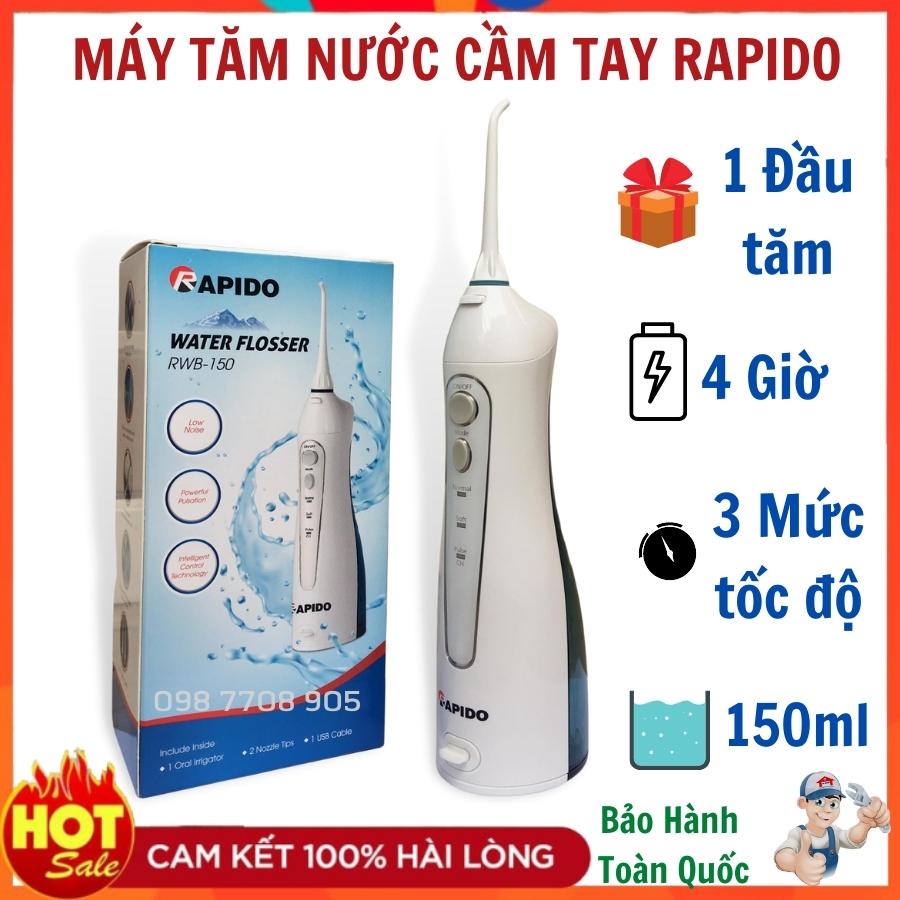 Máy Tăm Nước Rapido RWB150 Pin Sạc 220V, Vệ sinh răng miệng tối đa, Gồm 2 đầu tăm - Hàng chính hãng, Bảo hành 12 tháng