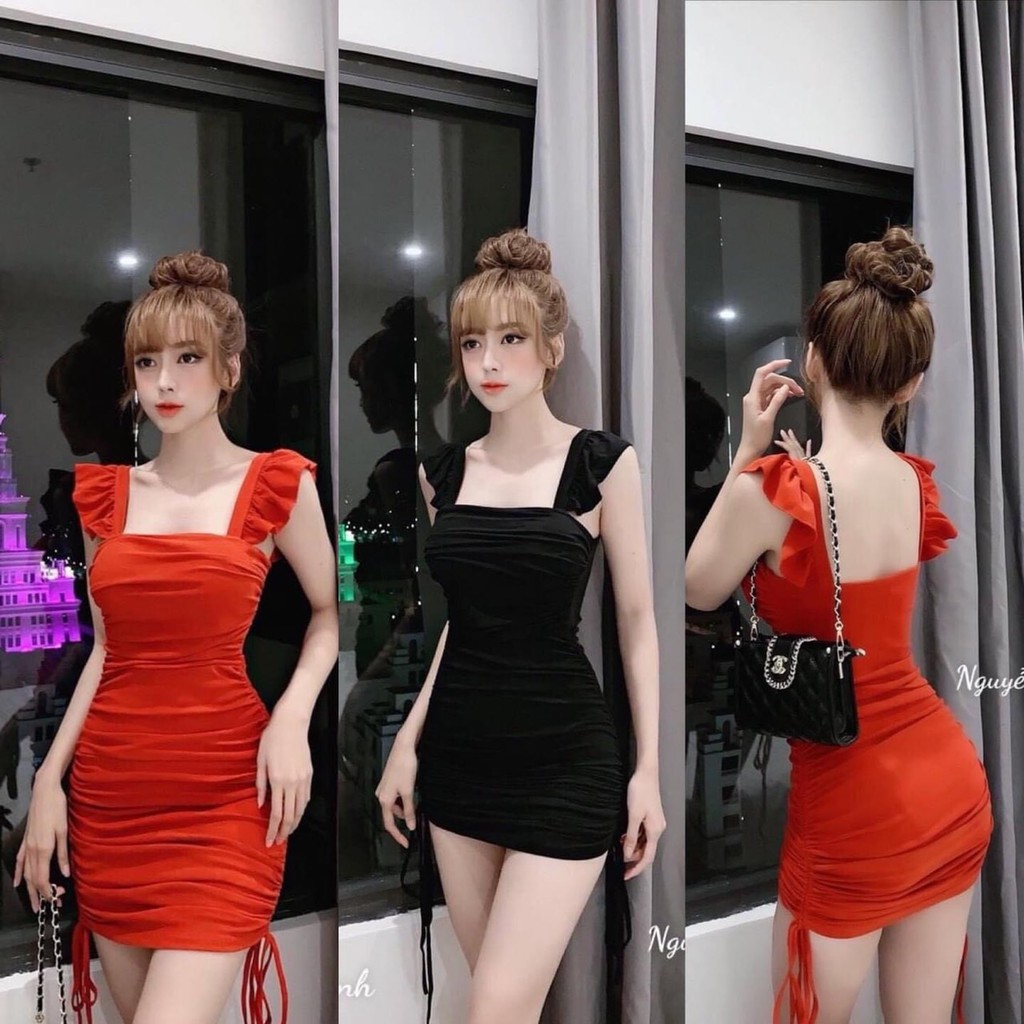 Đầm bèo vai rút sườn