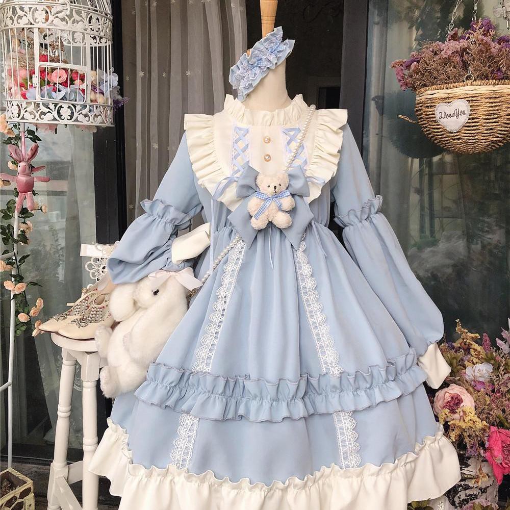 Váy lolita OP dài tay công chúa dễ thương cổ điển