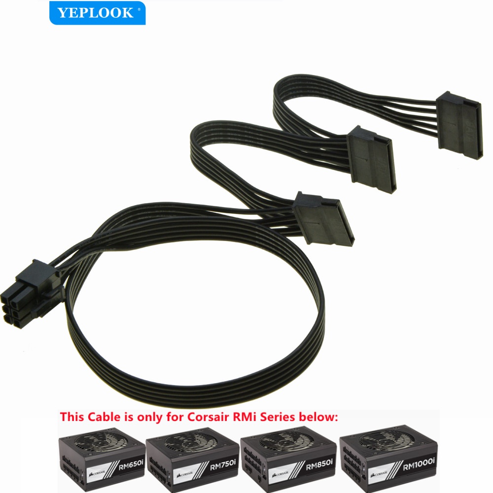Cáp cấp nguồn SSD thẳng PCIe 6Pin đến 3 SATA cho Corsair RMi Series Mô-đun PSU RM650i RM750i RM850i 