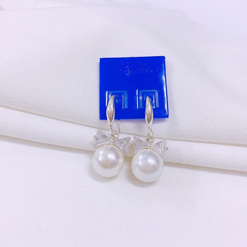Bông tai nơ đính hạt LINH MIU SILVER Bông tai nữ bạc ta