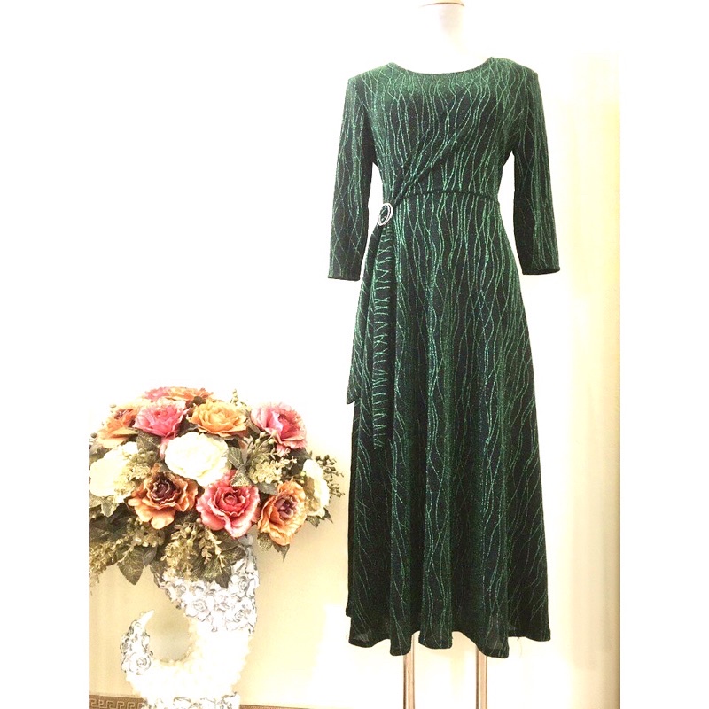 Đầm dự tiệc trung niên kiểu vạt chéo nơ tự chỉnh eo che khuyết điểm làm quà tặng mẹ