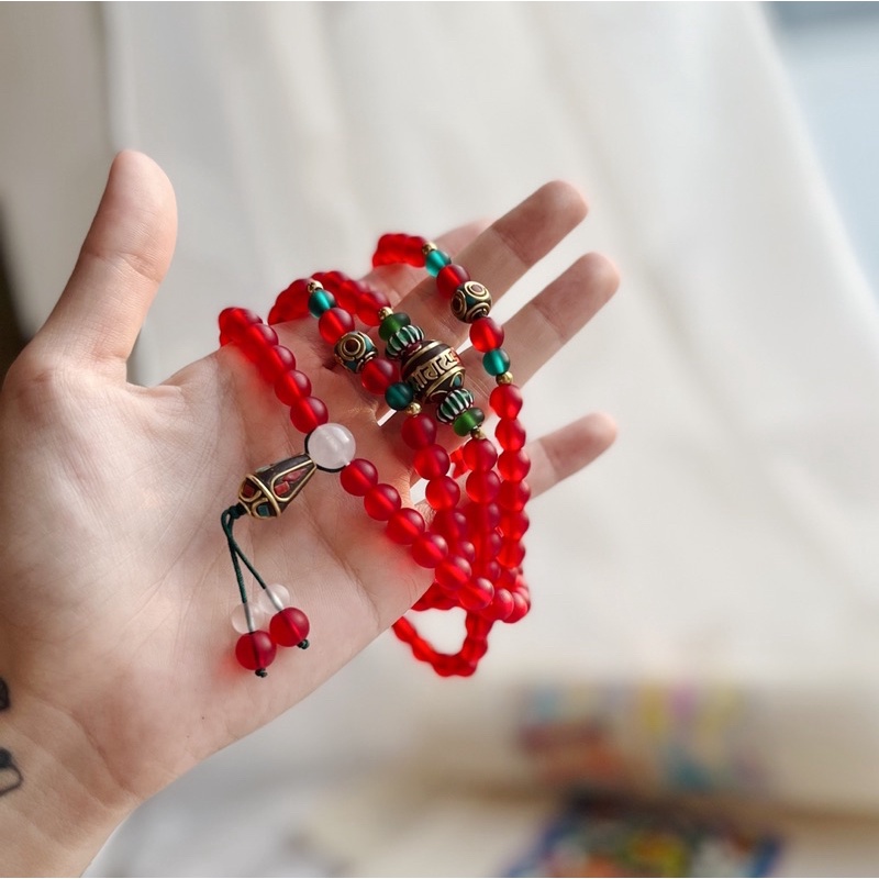 Chuỗi Hạt Lưu Ly  mix charm inlay Tây Tạng khảm đá thủ công