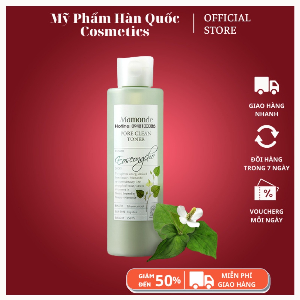 Nước cân bằng làm sạch dầu nhờn và ngăn ngừa mụn Mamonde Pore Clean Toner 250ml