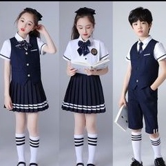 set đồng phục tay ngắn bé gái(chân váy,áo ghile,áo sơ mi₫