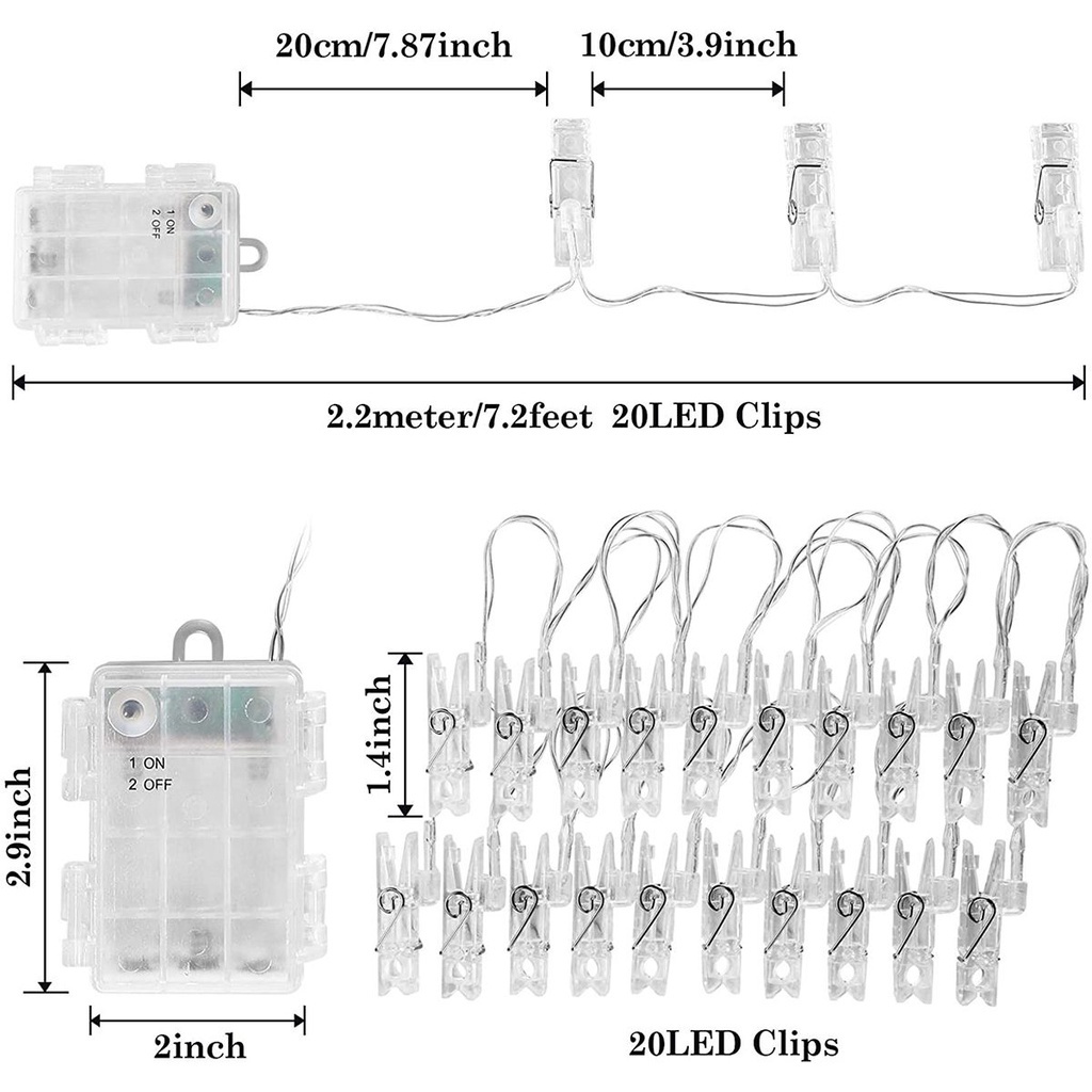 Dây Đèn Led 20 Bóng Có Kẹp Treo Ảnh Trang Trí Giáng Sinh