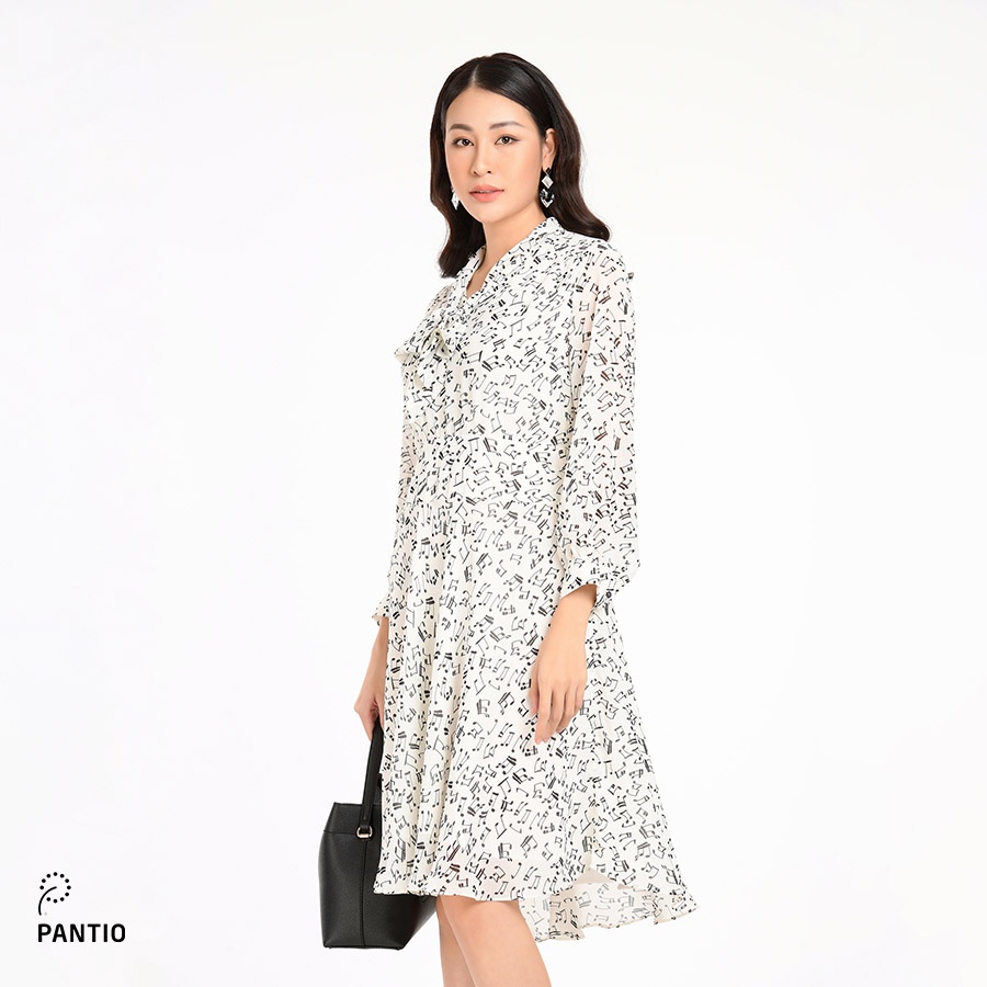 Đầm công sở chất liệu thun mát cổ thắt nợ họa tiết nốt nhạc FDC92622 - PANTIO