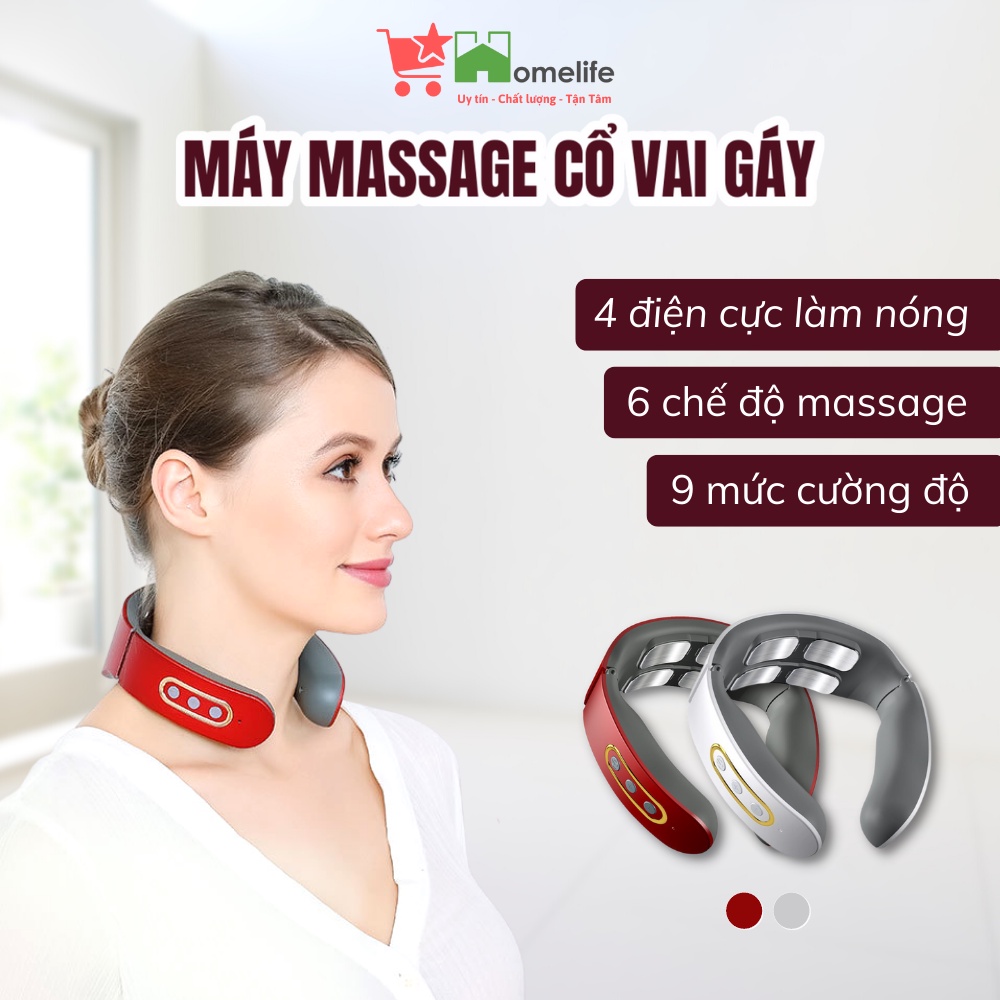 Máy Massage Cổ Vai Gáy Thông Minh, Có Chườm Nóng 42 Độ C, 4 Đầu Tiếp Xúc, 6 Chế Độ Mát Xa, 9 Cường Độ Bảo Hành 12 Tháng