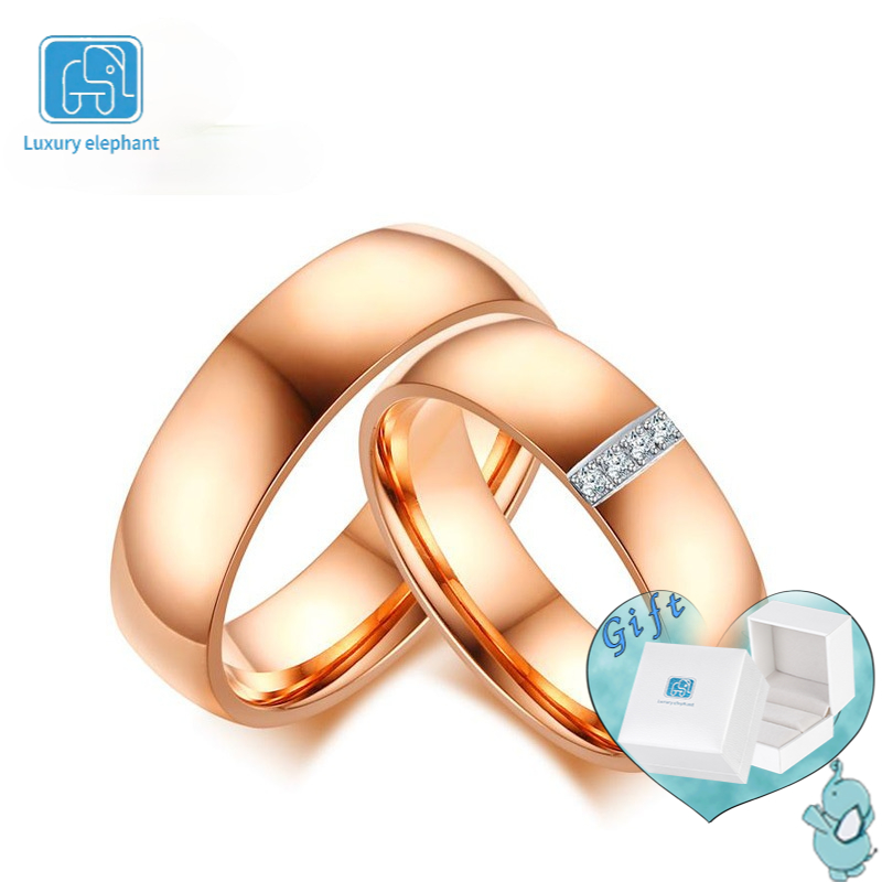 2Pcs Luxury elephant Ring Got Engaged Zircon Simplicity Rose Gold Plated Rings for Couple Jewelry Collection Accessories Friend Family Gifts Anniversary Party Birthday