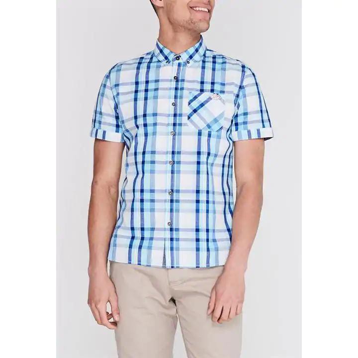 [ Size S ] Áo Sơ Mi Nam Ngắn Tay Lee Cooper Check Whte Turq Blue