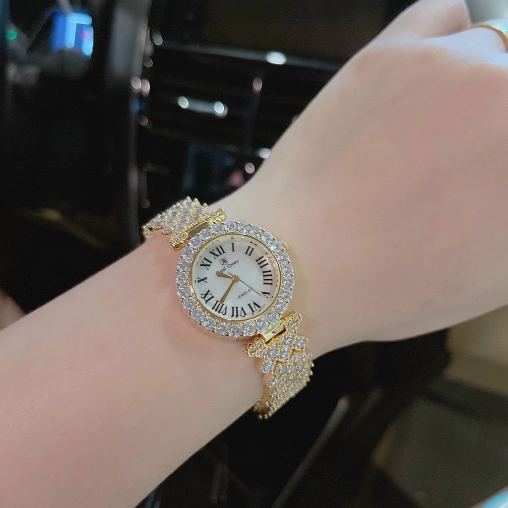 Đồng Hồ Nữ Chính Hãng Royal Crown 6305 Jewelry Dây Kim Loại Đính Đá Chống Nước Chống Xước