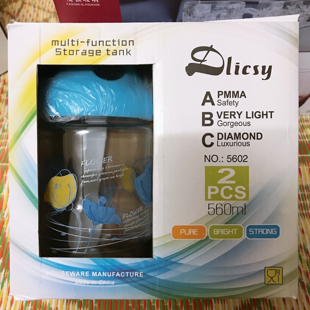 Bộ gia vị thuỷ tinh 2 món 560ml 2 màu