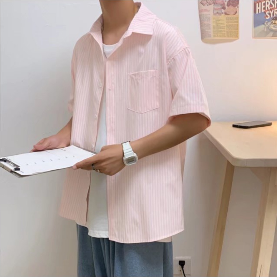 Áo Sơ Mi Ngắn Tay áo sơ mi caro nam Kẻ Sọc sơ mi nữ form rộng Thời Trang sơ mi nữ form rộng Mùa Hè áo sơ mi lụa nam