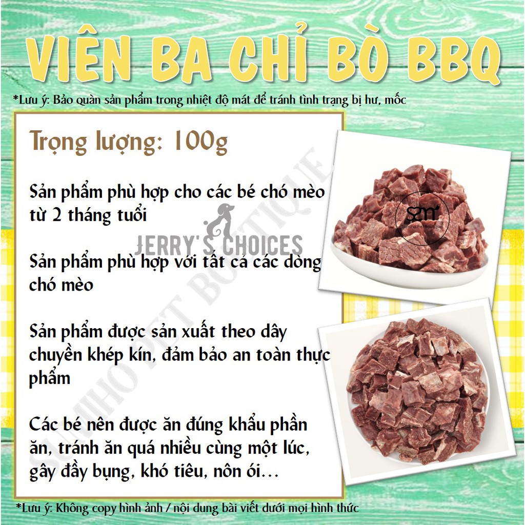 Bánh thưởng cho chó mèo Jerry's Choices (Viên ba chỉ bò BBQ) 100gr/túi