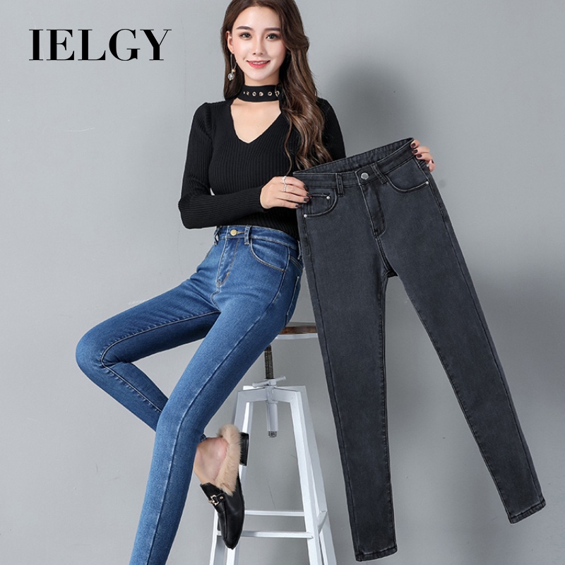 Quần jeans IELGY dài lưng cao co giãn cỡ lớn thời trang dành cho nữ