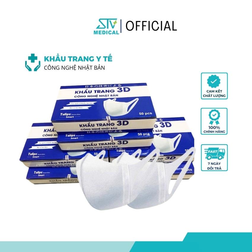 Khẩu Trang Tulips Công Nghệ Dập Nhật Bản Màu Trắng Hộp 50 Chiếc