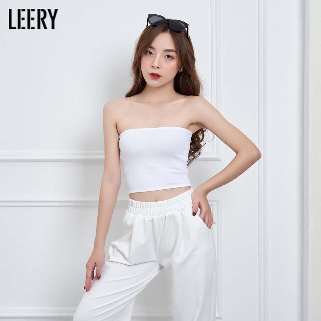 Áo quây ngực LEERY chất cotton co giãn 4 chiều không đệm áo croptop nữ quây ngang trơn ôm body màu đen trắng BRA-02