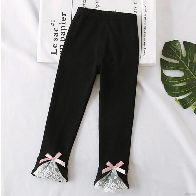 Babyme Children Kids Autumn Cartoon Lace Bow Thick Warm Casual Casual Sweet Slim Girls Pants