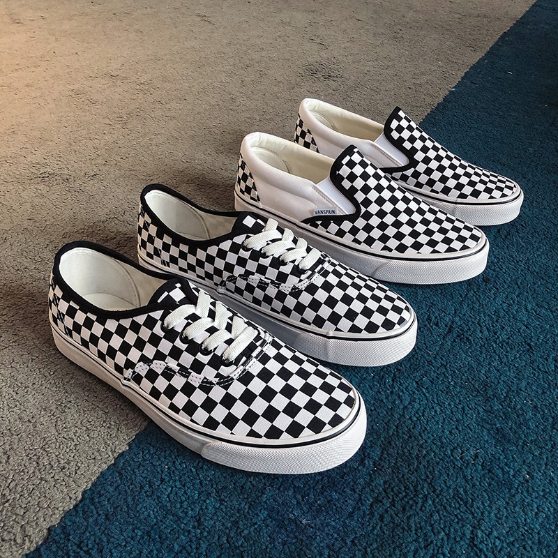 Giày Lười Canvas Họa Tiết Ca Rô Trắng Đen Size 39-44 Thời Trang Mới | BigBuy360 - bigbuy360.vn