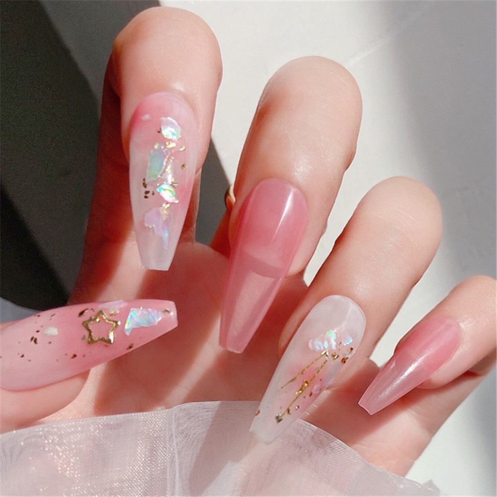 Cod Qipin Phụ Kiện Trang Trí Móng Tay Nghệ Thuật Kim Sa Pha Lê Siêu Mỏng Hình Vỏ Sò Màu Sắc Thần Kỳ Hàn Quốc