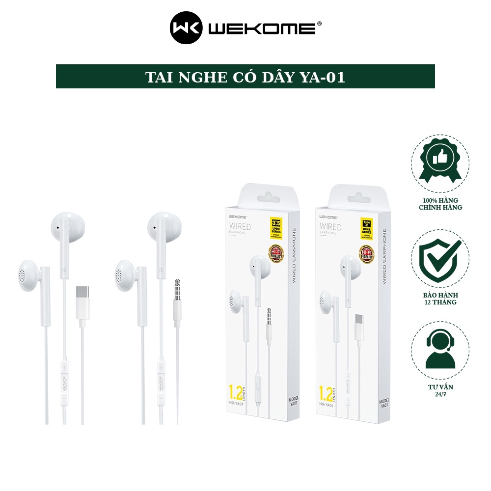 Tai nghe có dây Wekome YA-01 kiểu dáng earbud tích hợp đàm thoại, micro, âm thanh