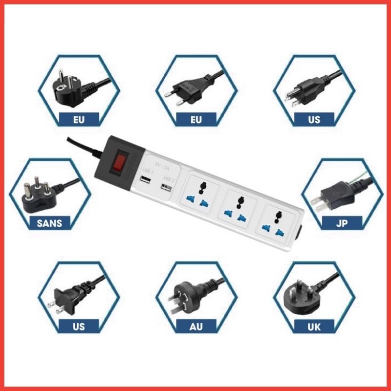 Ổ Cắm Điện Đa Năng Rạng Đông 2 Cổng USB, Sạc Nhanh 5V-2A, Ổ Điện Chịu Tải 2500W, Tích Hợp Rơ Le Tự Ngắt, Dây Nối Dài 3M