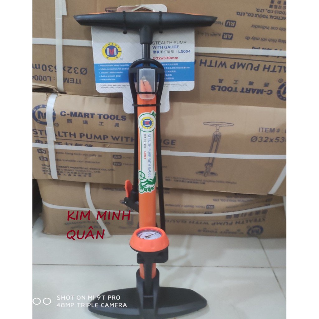 Bơm Hơi Tay Màu Cam Cao Cấp Có Đồng Hồ Áp Suất ø32*530mm L0004 CMART