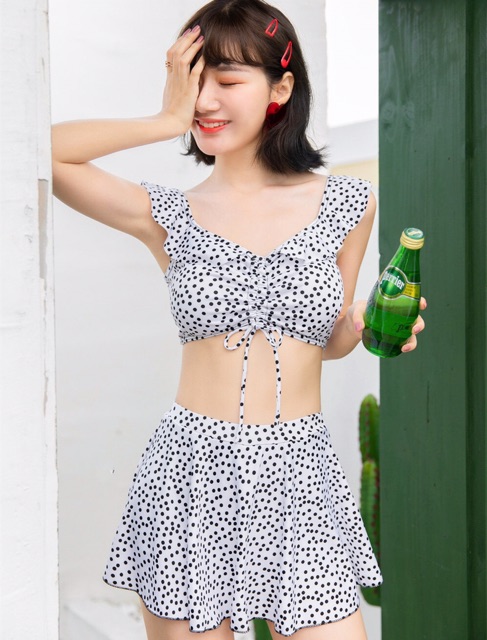 Bikini tắm biển kín đáo Hàn Quốc đồ bơi cạp cao che bụng | BigBuy360 - bigbuy360.vn