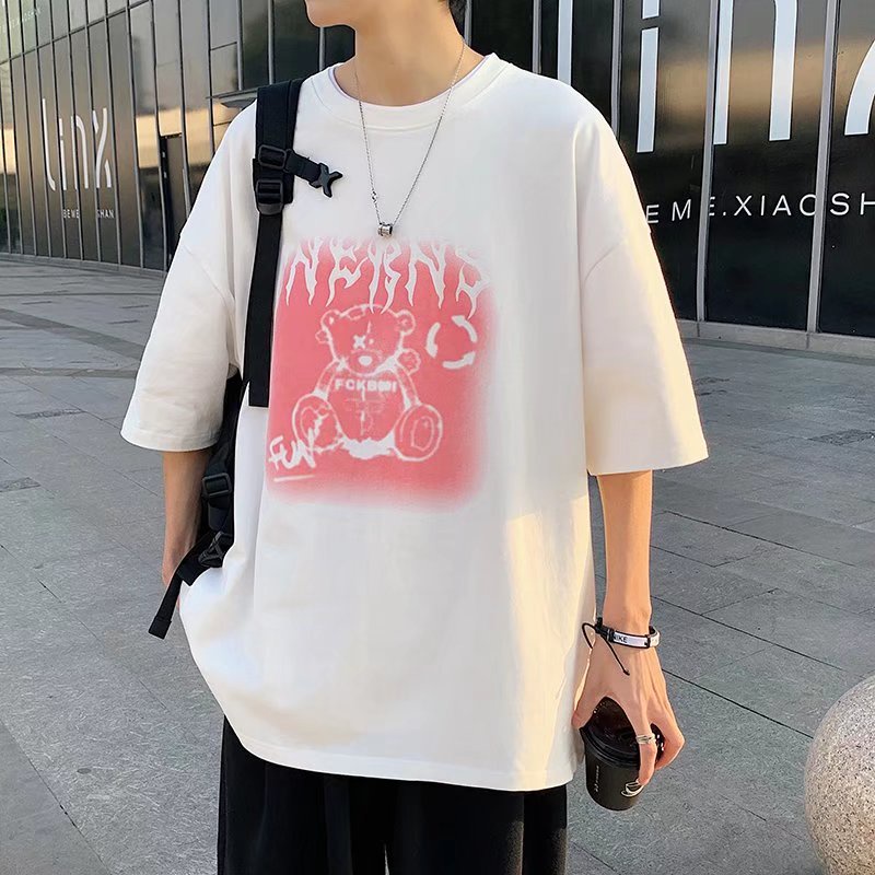 Áo Thun Dáng Rộng In Họa Tiết Hoạt Hình Phong Cách Hip Hop Đường Phố Hàn Quốc Thời Trang Mùa Hè Cho Nam