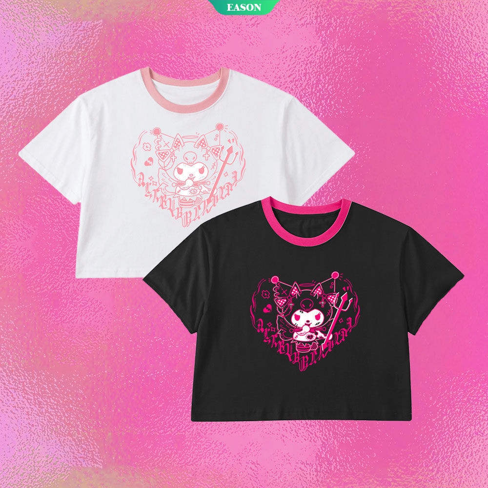 Áo Thun Ngắn Dáng Rộng In Hoạt Hình Sanrio Kuromi Phong Cách Hàn Quốc Thời Trang Mùa Hè Cho Nữ
