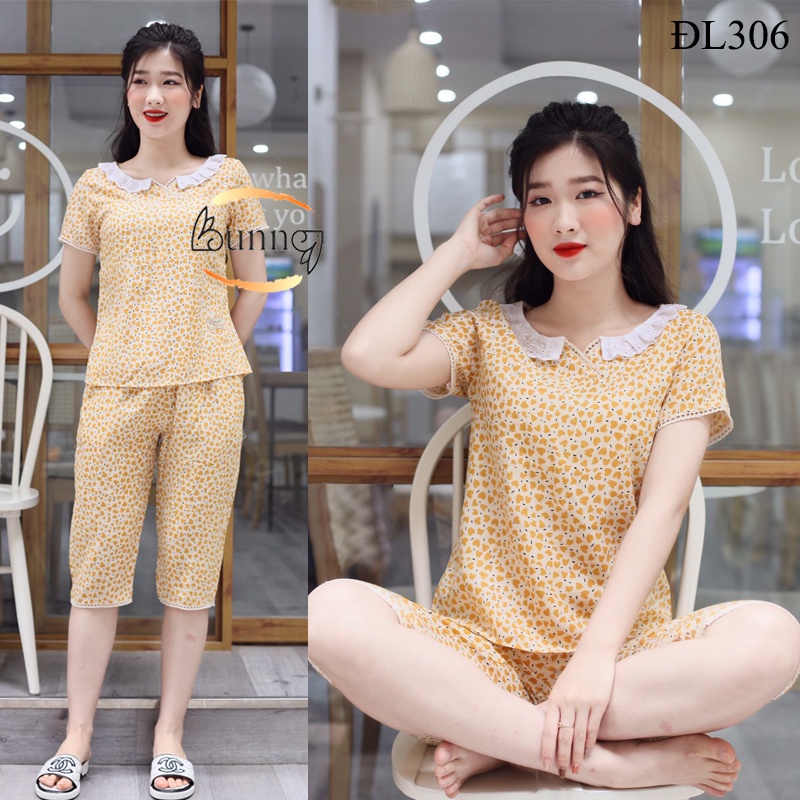 [Bunny] ĐỒ BỘ NỮ MẶC NHÀ CHẤT LIỆU LỤA MỀM MÁT TAY CỘC QUẦN LỬNG  CỔ V ĐÁP ZEN ĐIỆU ĐÀ