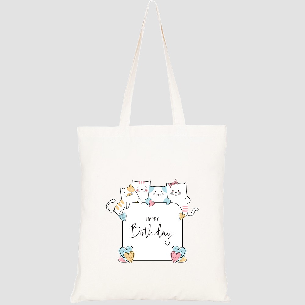 Túi vải tote canvas HTFashion in hình birthday celebration card with cute baby cats HT88