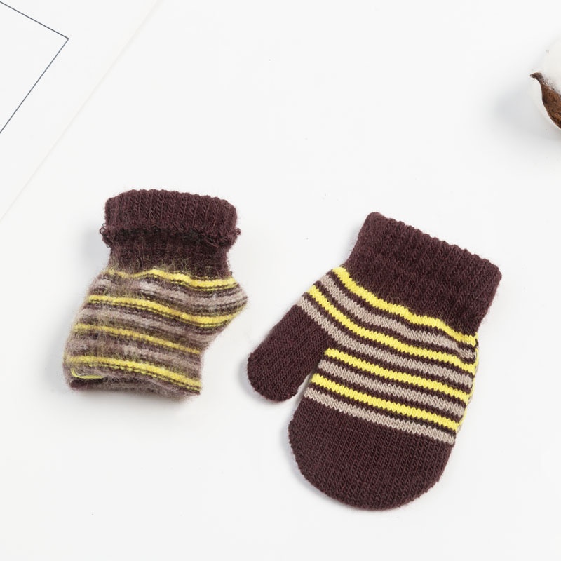 Găng Tay Len Dày Dặn Ấm Áp Họa Tiết Kẻ Sọc Nhiều Màu Sắc Dễ Thương Cho Bé