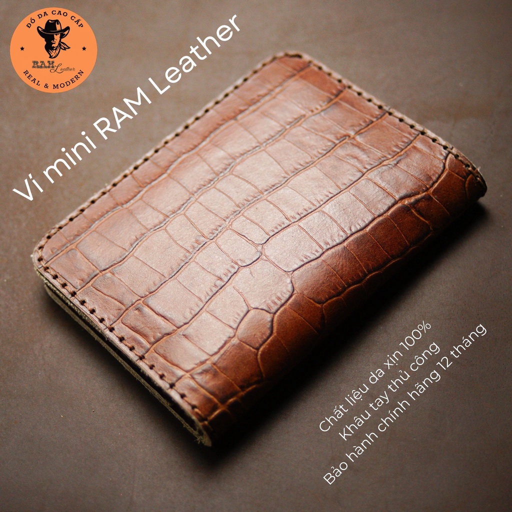 Ví nam mini hai ngăn da bò vân cá sấu màu nâu - RAM Leather