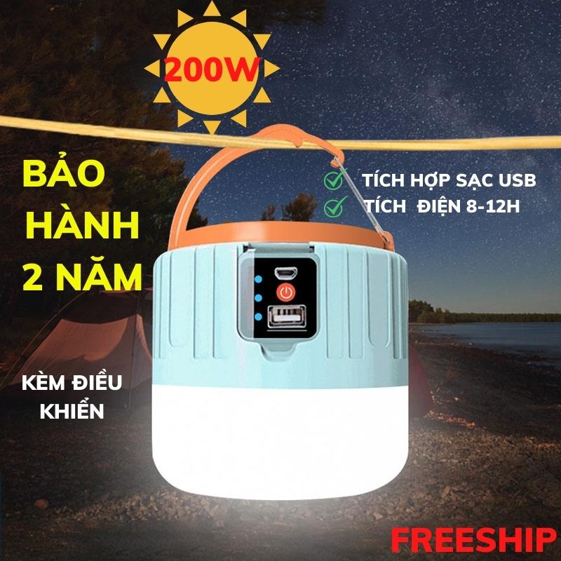 Bóng Đèn Năng Lượng Mặt Trời, Chống Nước Tích Hợp Sạc Điện Thoại, Kèm Dây Sạc Điều Khiển, Đèn Trần Phú