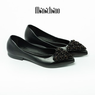 Giày búp bê nữ đế bằng cao 1cm MINICHINO hoa nhí, mũi nhọn thời trang màu đen TC022 thumbnail