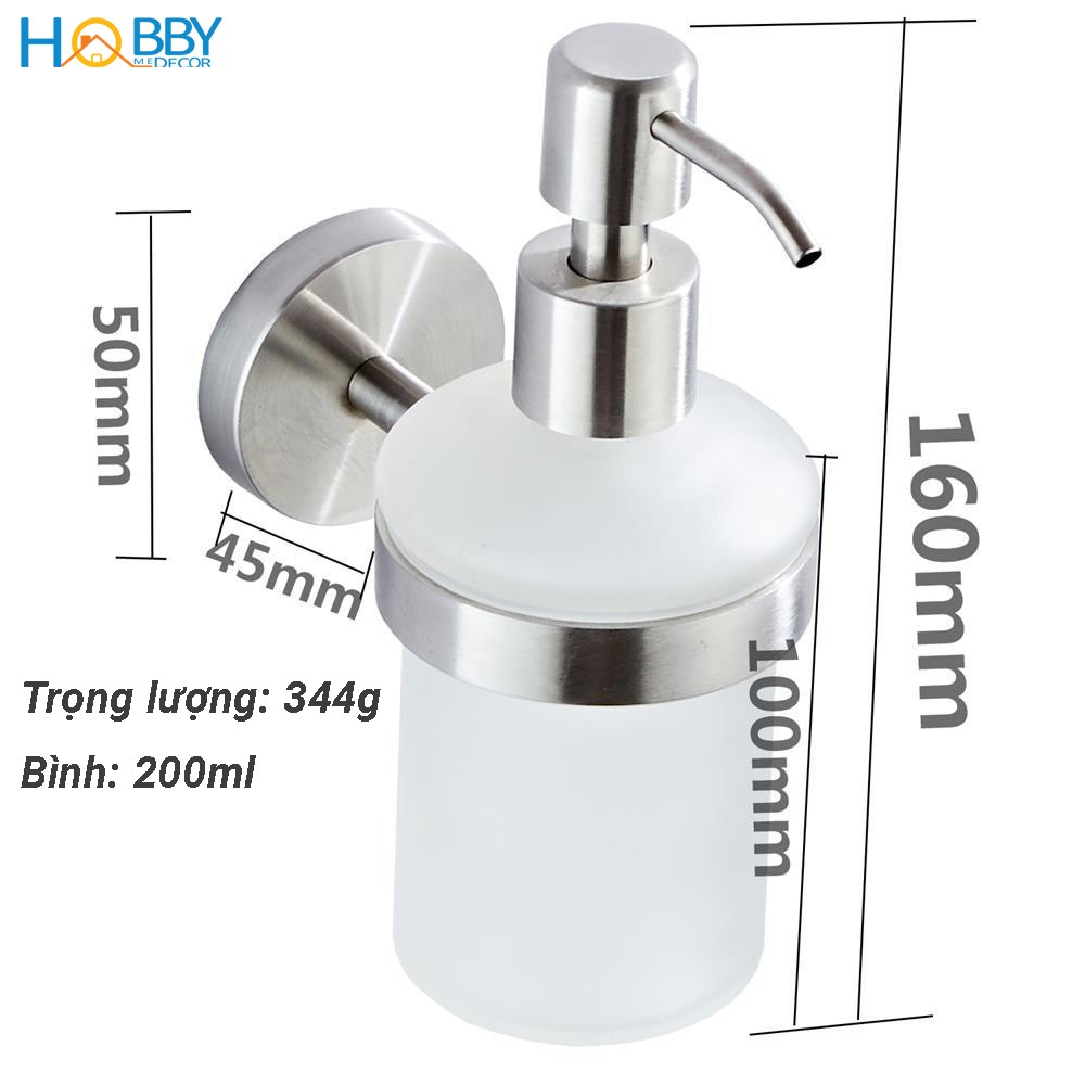 Bộ vòi xịt nước xà phòng dầu gội cho phòng tắm Hobby Home Decor NRC3 gắn tường - vòi Inox 304 kèm bình thủy tinh 200ml