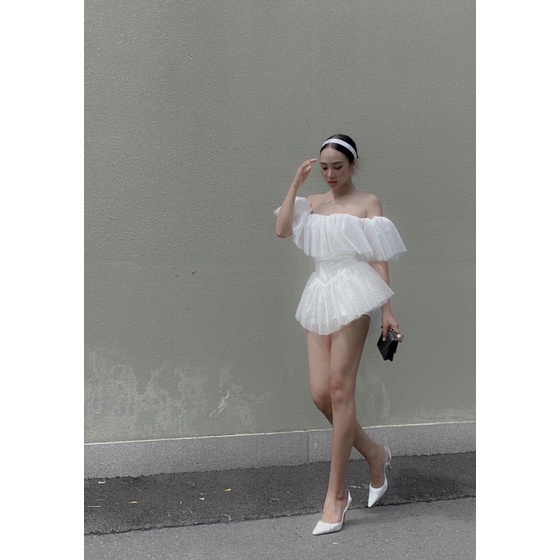 Jumpsuit Chấm Bi Trắng