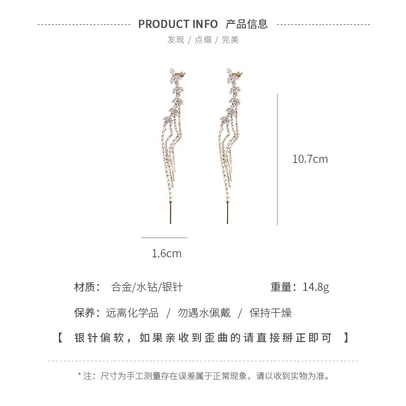 Đôi Khuyên Tai Dài Tua Rua Đính Đá Sang Trọng Cho Nữ