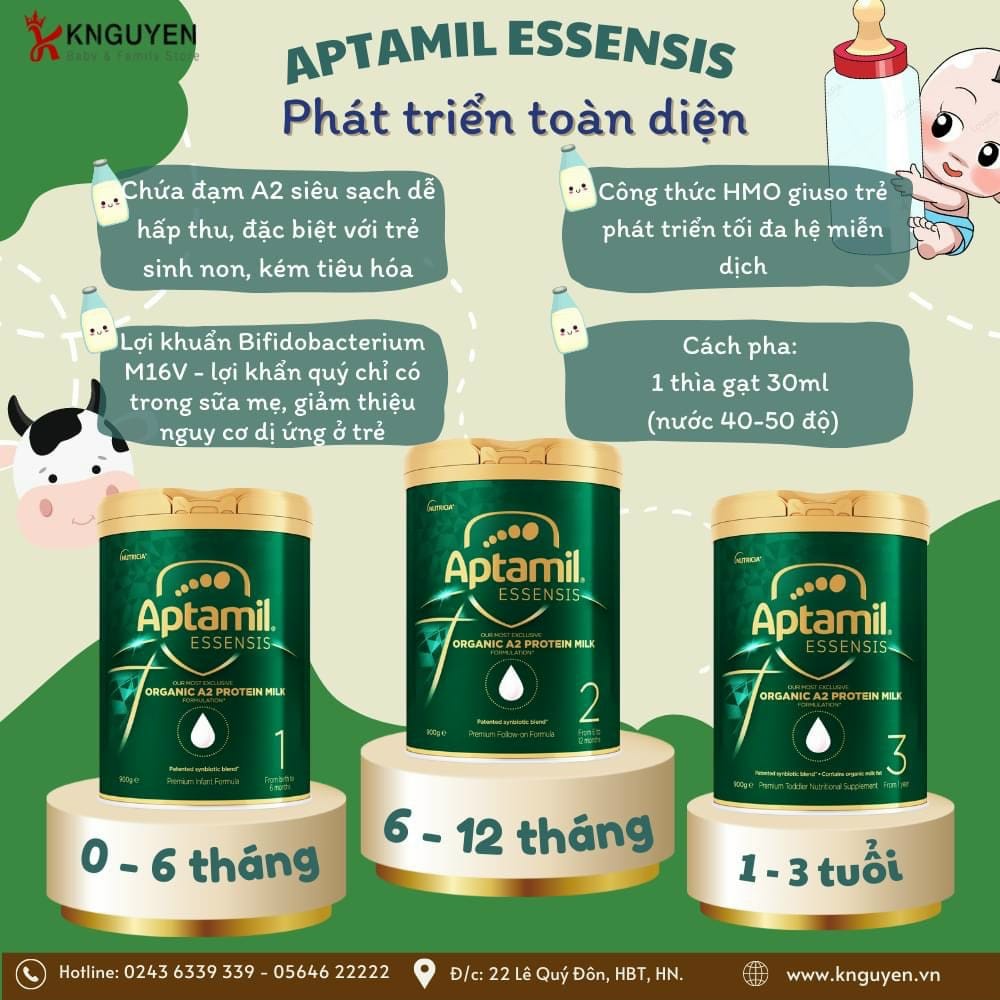 Sữa Aptamil Essensis Số 1,2,3 - Dòng Sữa Hữu Cơ Organic Tăng Đề Kháng Hộp 900G Nhập Khẩu - Hàng Bay Air Date Mới