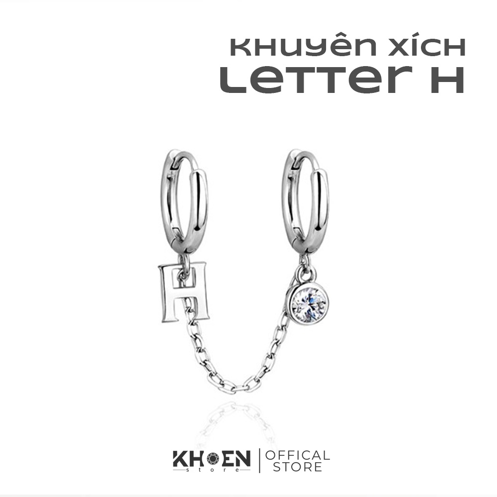 Khuyên tai Dây Xích chữ H xi bạc 925 - Khoen store