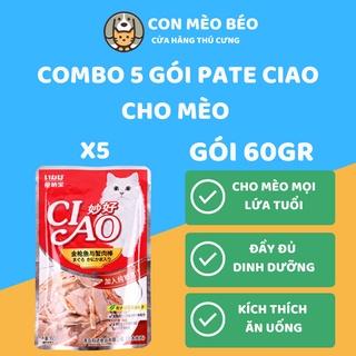 Combo 5 gói 60g pate cho mèo ciao nhiều vị - conmeobeo
