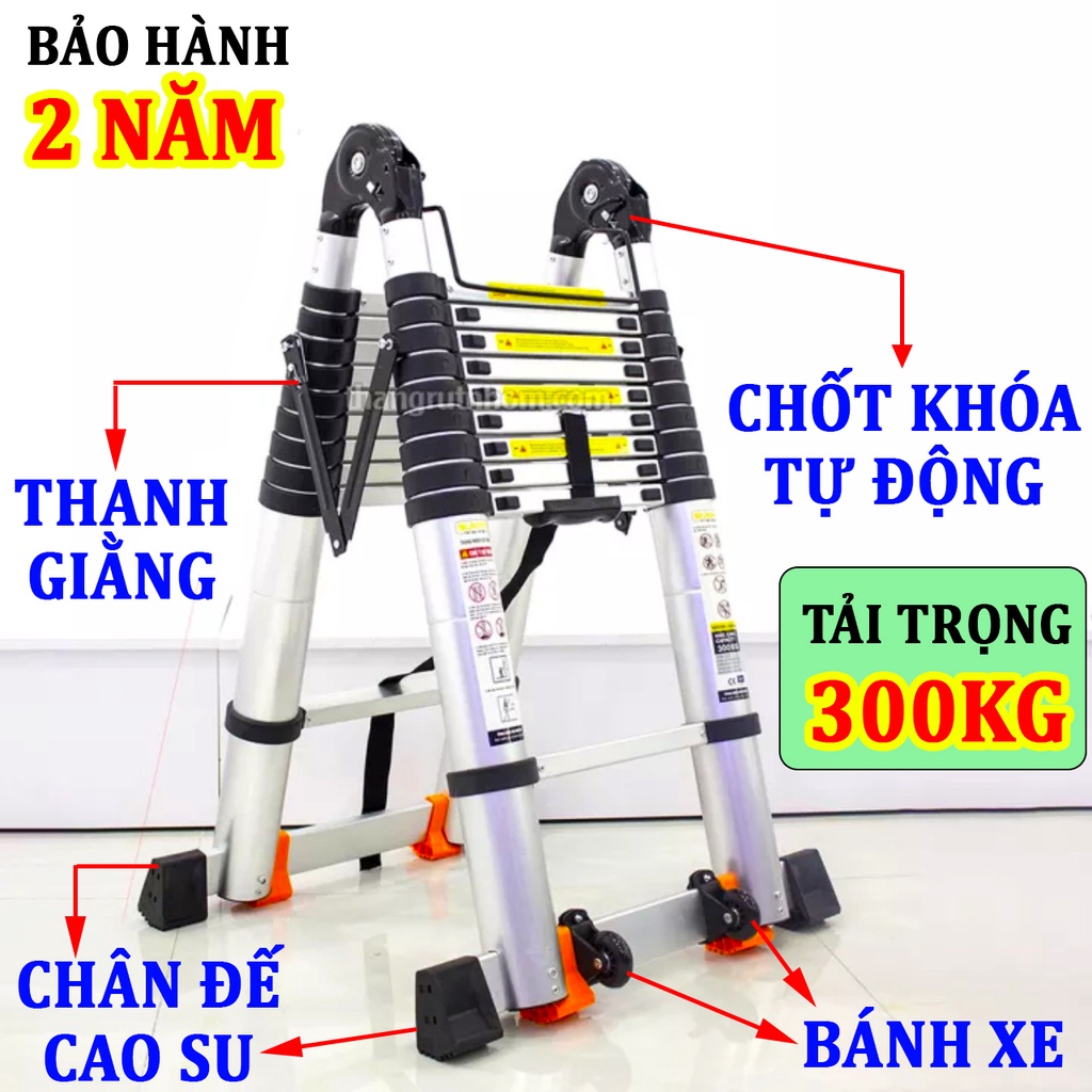 Thang nhôm rút đôi chữ A SUMIKA SK640D chữ A:3.2M; chữ I:6.4M NEW 2022 tải trọng 300kg, bảo hành 2 năm