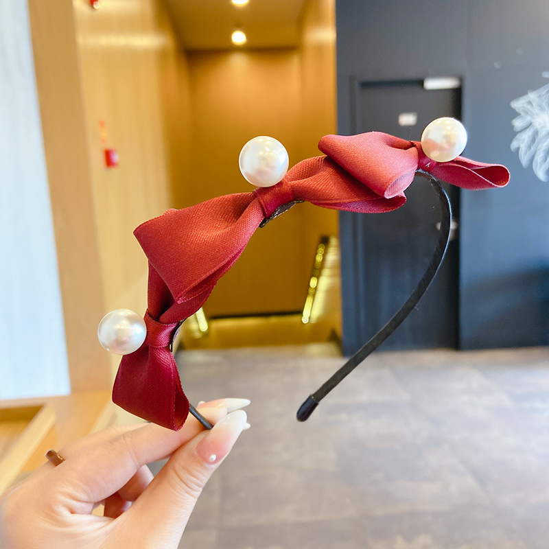 Băng đô cài tóc đính nơ và ngọc trai thời trang Hàn Quốc