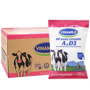 Thùng 48 bịch sữa dinh dưỡng Vinamilk bịch 220ml có đường/ít đường/không đường/dâu/socola