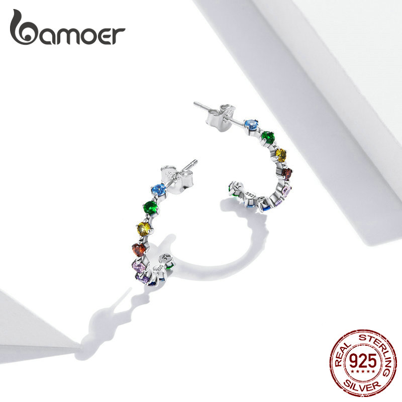 Hoa Tai Bamoer Bạc 925 Đính Đá Nhân Tạo Cầu Vồng Cho Nữ SCE1014