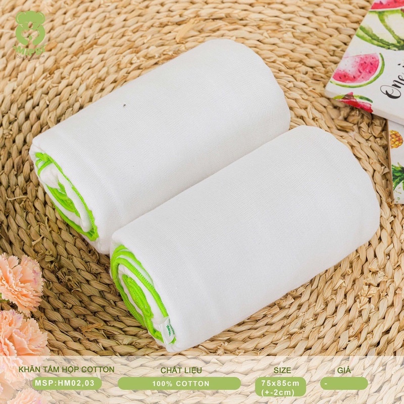 Mipbi - Khăn xô tắm xuất Nhật 100% cotton Tự nhiên thấm hút mềm mại (Hộp 2 khăn 75cmx85cm)