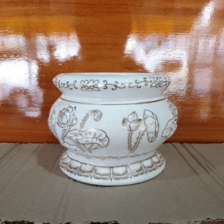 Lư hương bạch ngọc sứ trắng hoa sen cao 11cm