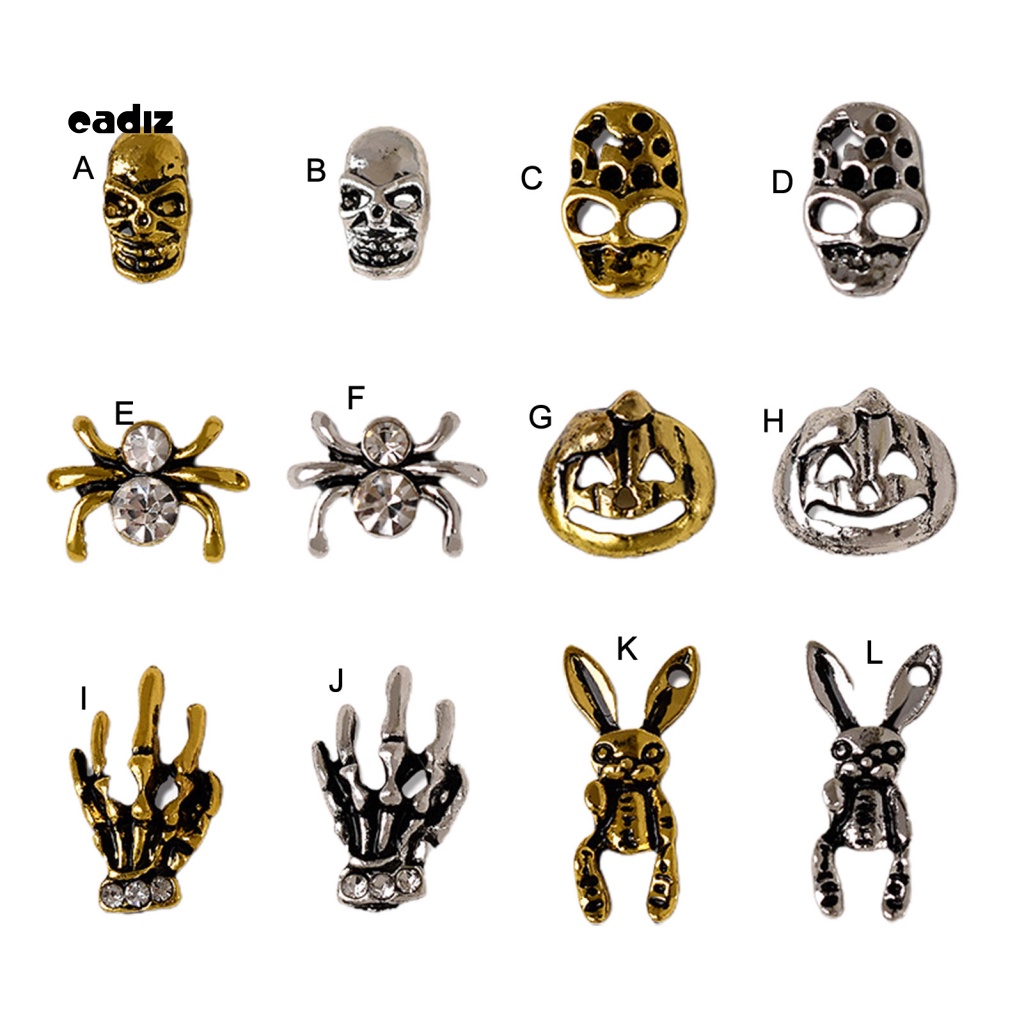 Set 20 Phụ Kiện Trang Trí Móng Tay Nghệ Thuật Hình Nhện Đầu Lâu Lấp Lánh